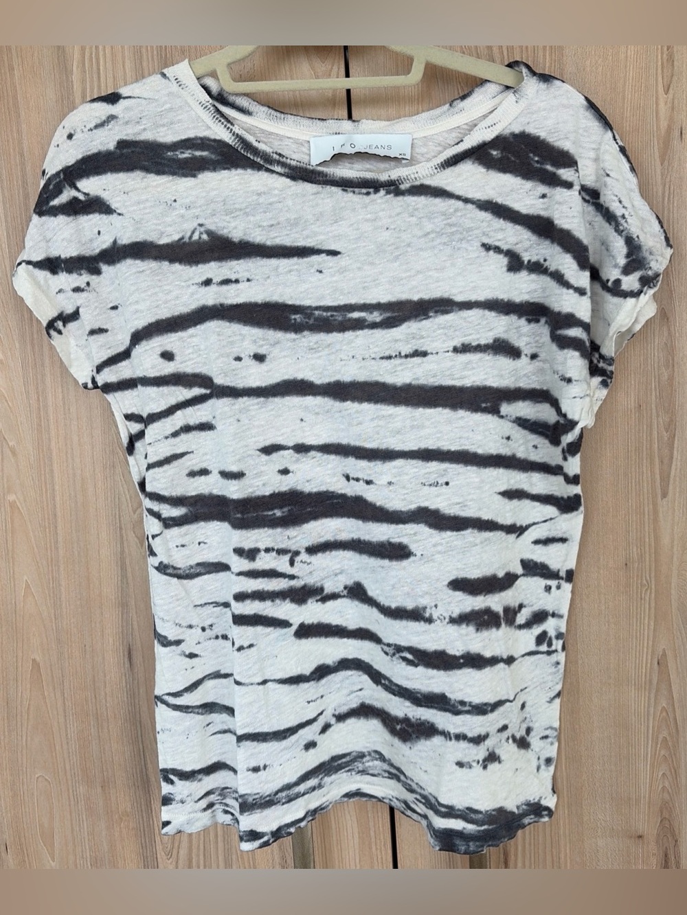 IRO Jeans Womens XS Tie Dye Linen Slub Knit Tee Gray Ivory designer Top